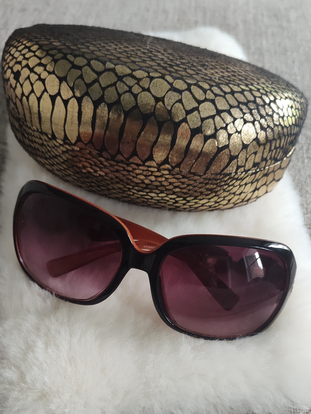Esprit Oversized Black Sunglasses With Gold Chain Link Frames